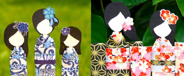 Krajina matiek Japonská papierová bábika.  Kartónová záložka 
