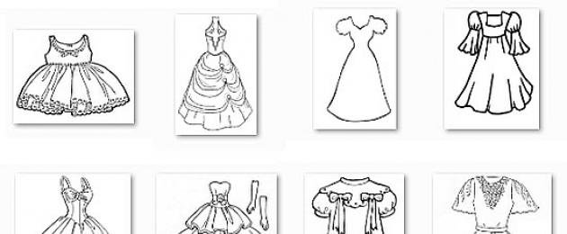 Lekce o výtvarném umění „Pojďme ozdobit šaty pro panenku.  Omalovánky pro dívky 