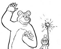 Kreslené postavičky Máša a medveď zima na dekoráciu