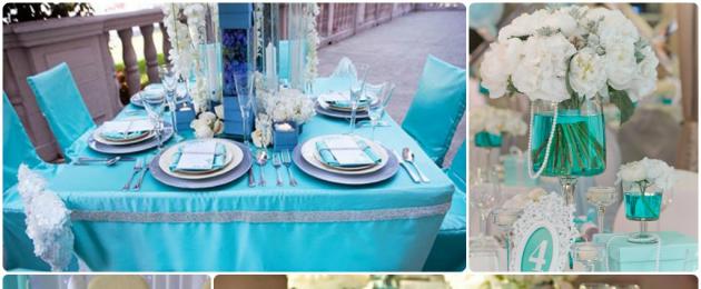 Svatba v azurové barvě dekorace.  Módní svatba v tyrkysové barvě: důležité designové body