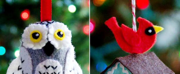 Vánoční hračky vyrobené z plsti se vzory.  DIY vánoční ozdoby a vánoční ozdoby z plsti (40 fotografií)