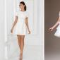 Modelka v bílých šatech.  Bílé večerní šaty.  Bílé a červené večerní šaty